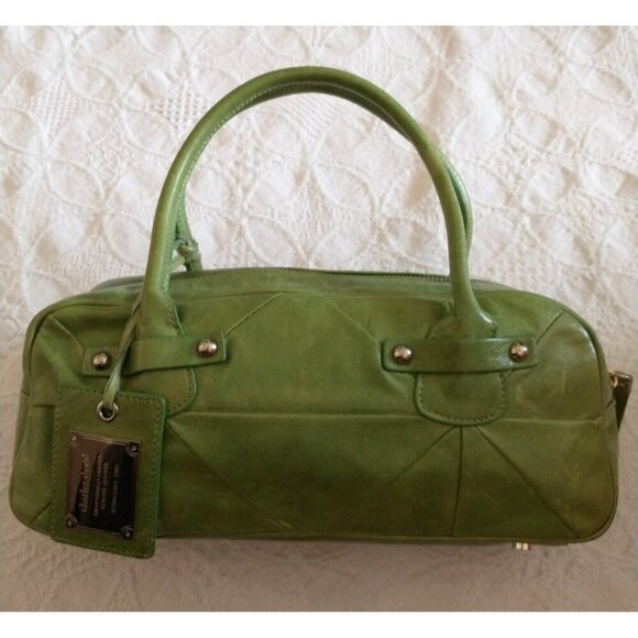 SOLD_SOLD_SOLD!! Charles David Pieced Leather Satchel Mottled Apple Green 13x5x4 - Picture 1 of 11